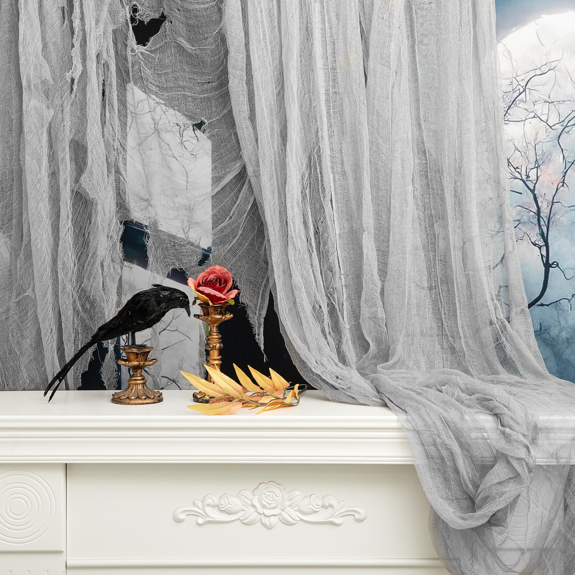 RunNico 197'' x 85'' Halloween Blood Red Scary Gauze, Bloody Haunted House Creepy Cloth, Spooky Fabric Hanging Decoration for Horror Themed Nightmare Party Wall Yard Doorway Porch Decor